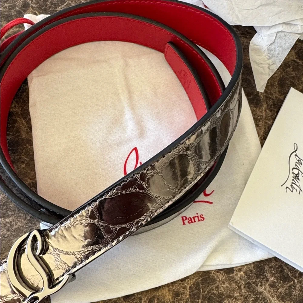Christian Louboutin cl logo belt SILVER ANTHRACITE belt sz 90/35 with box